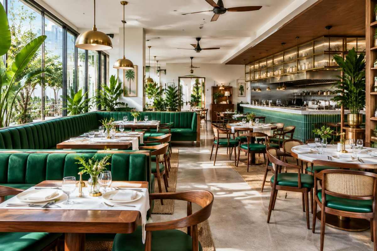 Elegant dining room for the fictional Spice Garden Bistro restaurant
